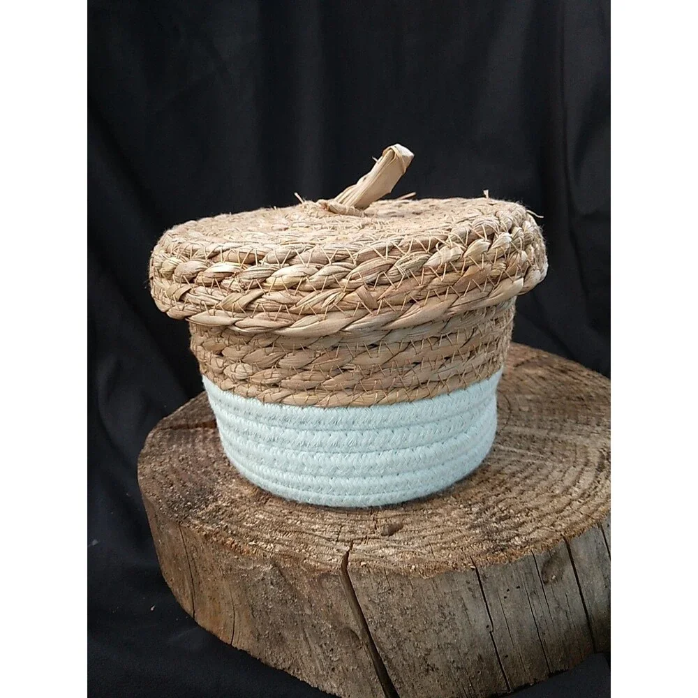 Small Wicker Storage Basket Container & Lid by Bullseye Playground Minimalist
